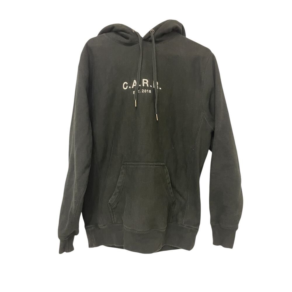 CARR Pullover Hoodie Sweatshirt Mens Size M Black Embroidered Fleece Long Sleeve